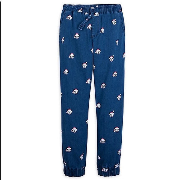 NWT Disney Mickey and Minnie Mouse Christmas Holiday Denim Jogger Jean Pants L